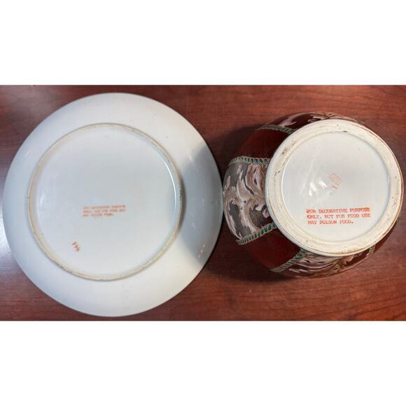 VTG Oriental Moriage Fish Planter & Tray Set Beautiful Intricate Moriage Design - Picture 9 of 12